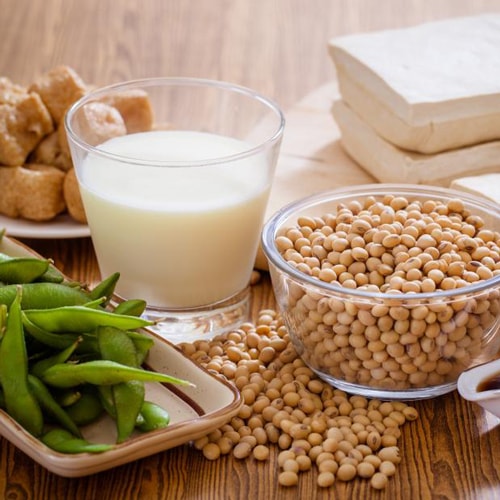 Food rich in phytoestrogens - e.g. soy milk, tofu, dairy products, nuts can contribute to breast growth