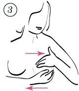 massage for breast enlargement - Massage of the left breast - gently push and pull the upper part with the left hand, away from the center of the chest. At the same time, push and pull inward with the right hand. This will create an opposite movement.